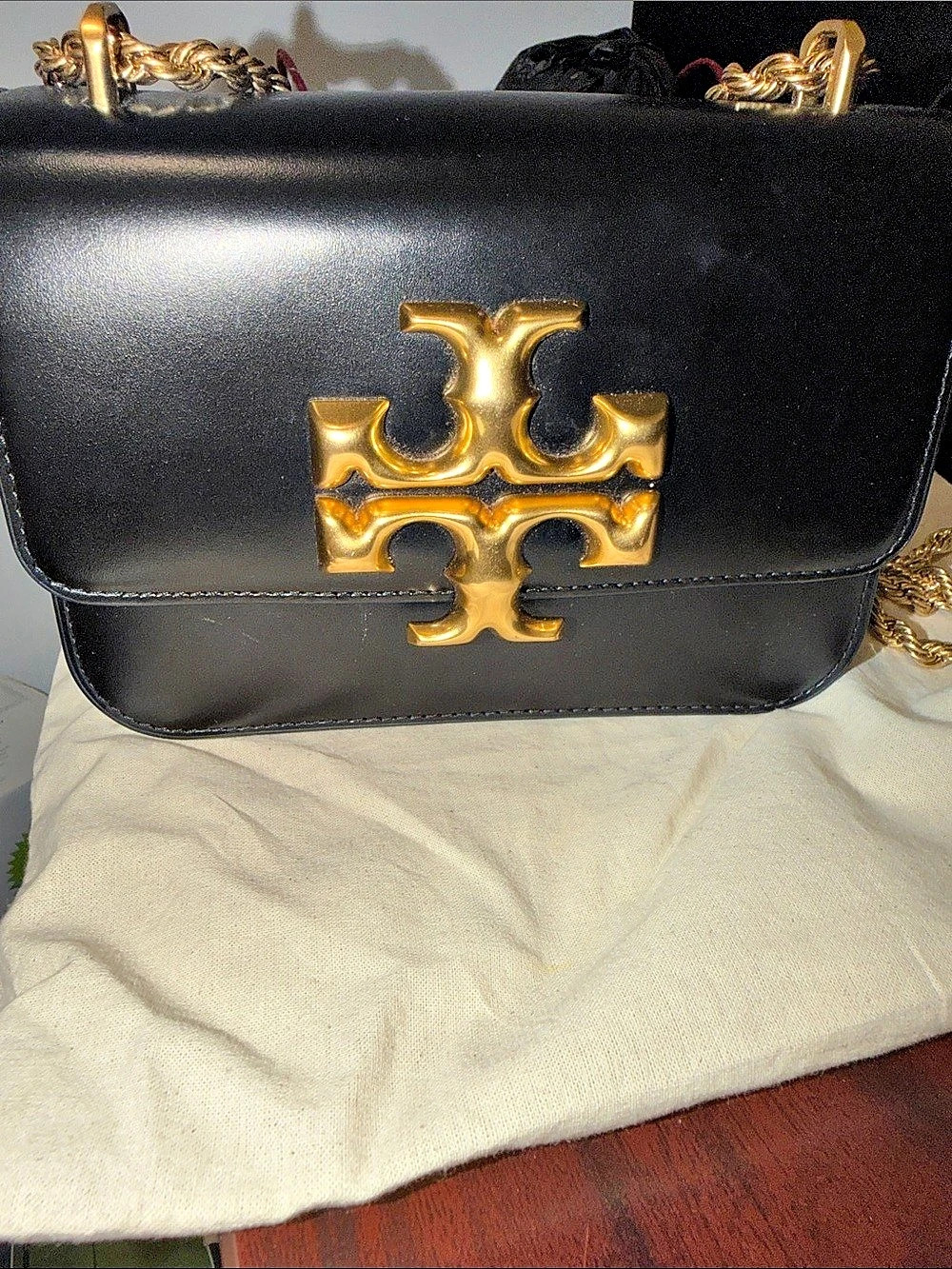 Tory Burch Eleanor Small Convertible Shoulder Bag Black Chain Crossbody
